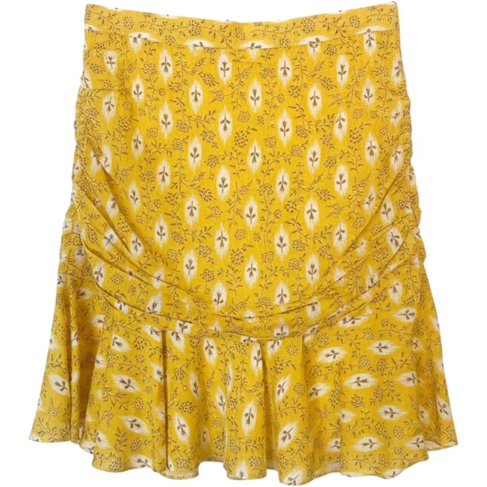 Veronica Beard 4 Taras Ruched Ruffle Yellow Floral Ikat Silk Blend Mini Skirt